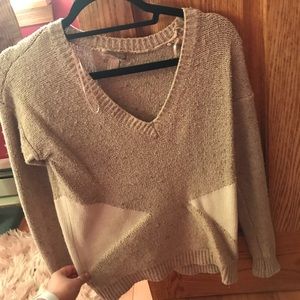 V-neck tan sweater